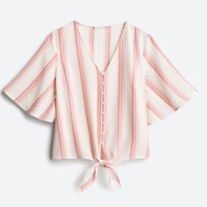 Lush shirt. Pink and white stripe. Tie bottom, flutter sleeves